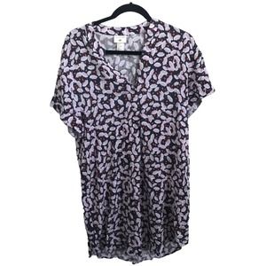 ANNA GLOVER x H&M Womens Dress Floral Print T Shirt Blue Pink Short Sleeve Sz 6